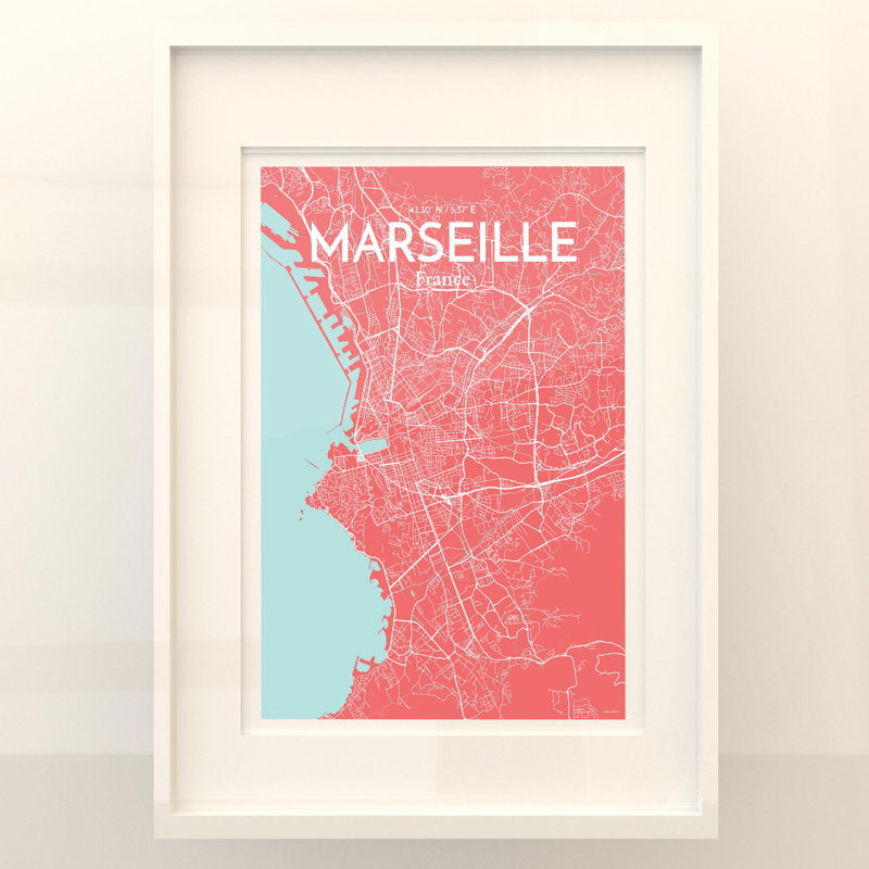 Marseille City Map In Maritime - No Frame Print, 27.6cm H x 19.7cm W x 0.05cm D