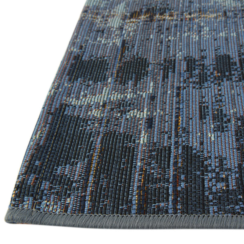 Tapis intérieur / extérieur à motif abstrait bleu / rouge Alice, Rectangle 4 pi 1 po x 6 pi 1 po