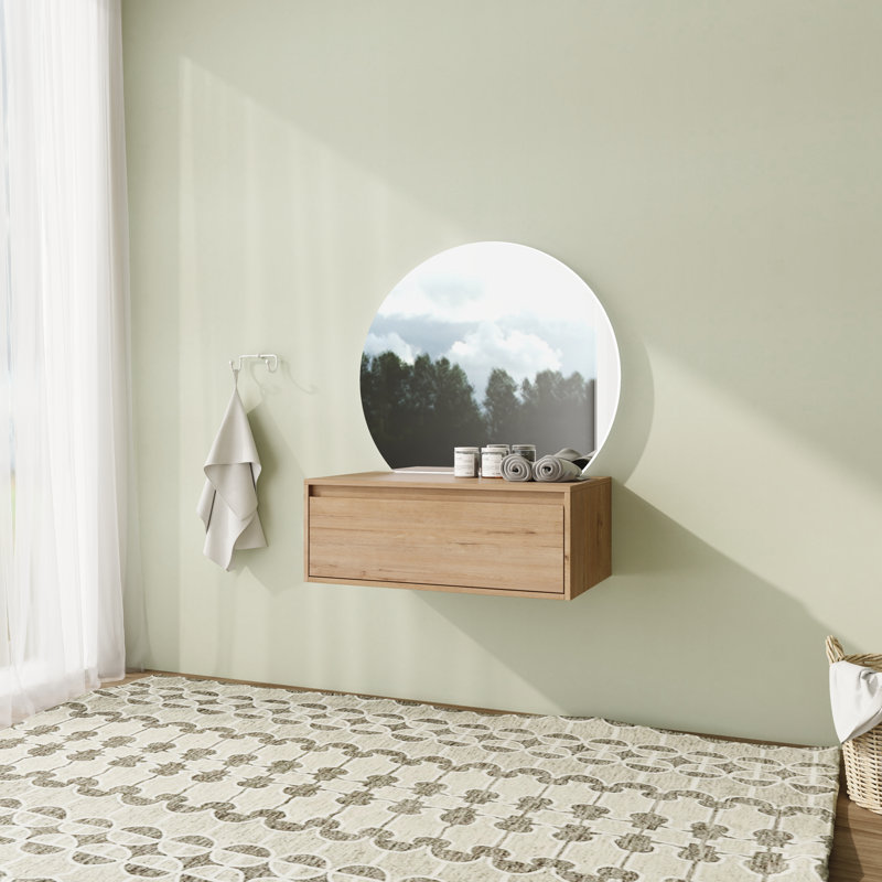 60'' Wall-Mounted Floating Bathroom Storage with Soft-Close Drawer, Natural, 11.07" H x 30" W x 18.01" D