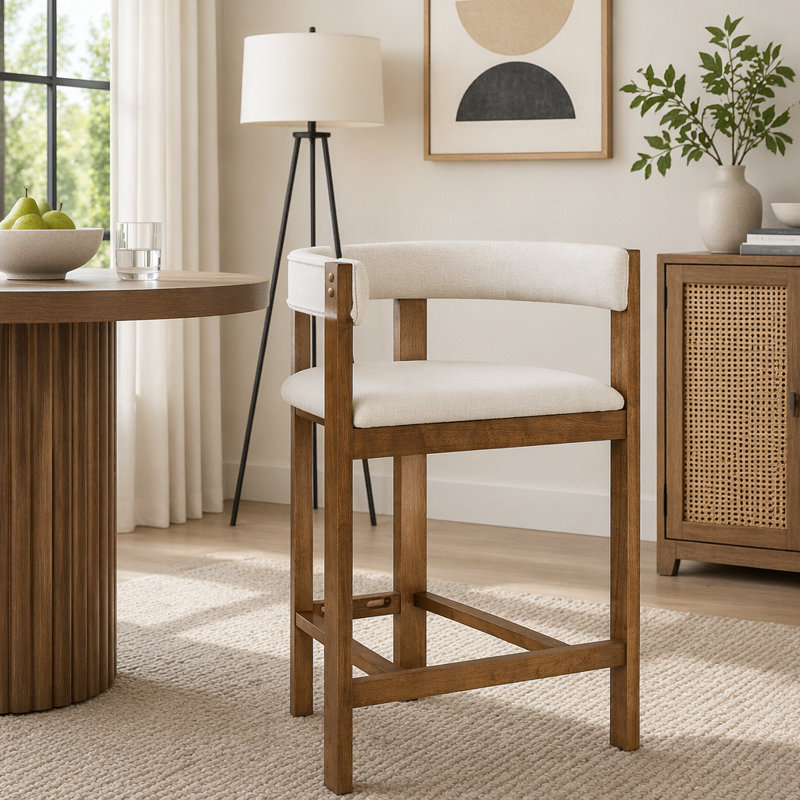 Ensemble de 2 tabourets de comptoir à découpes de style contemporain avec structure en bois d'hévéa, Brun
