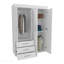 Armoire réglable, tringles, armoire à deux portes, trois tiroirs, deux tablettes blanches