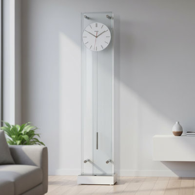 Horloge grand-père moderne Echo IV, verre trempé avec fond blanc brillant, éclairage à DEL tactile