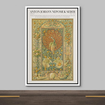 Art Nouveau, paon, tapisserie botanique par Anton Seder, reproduction d'art sur toile encadrée