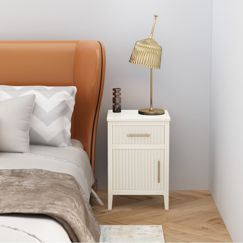 Amanraj 40cm W Solid + Manufactured Wood Bedside Table, White