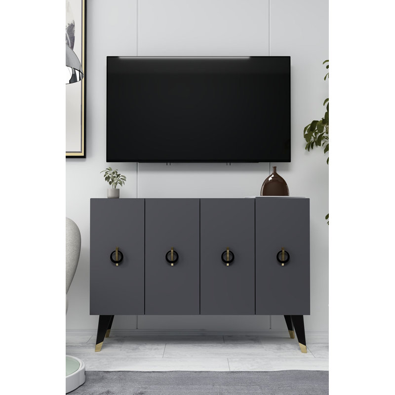 Modern Console Table, Anthracite & Black with Gold Accents, 47.2 x 31.5 x 11.6 inches | 100% Melamine Coated Particle Board, Thickness: 0.7 inches | Wall-Mountable, Multiple Shelves, Stylish & Functional Design