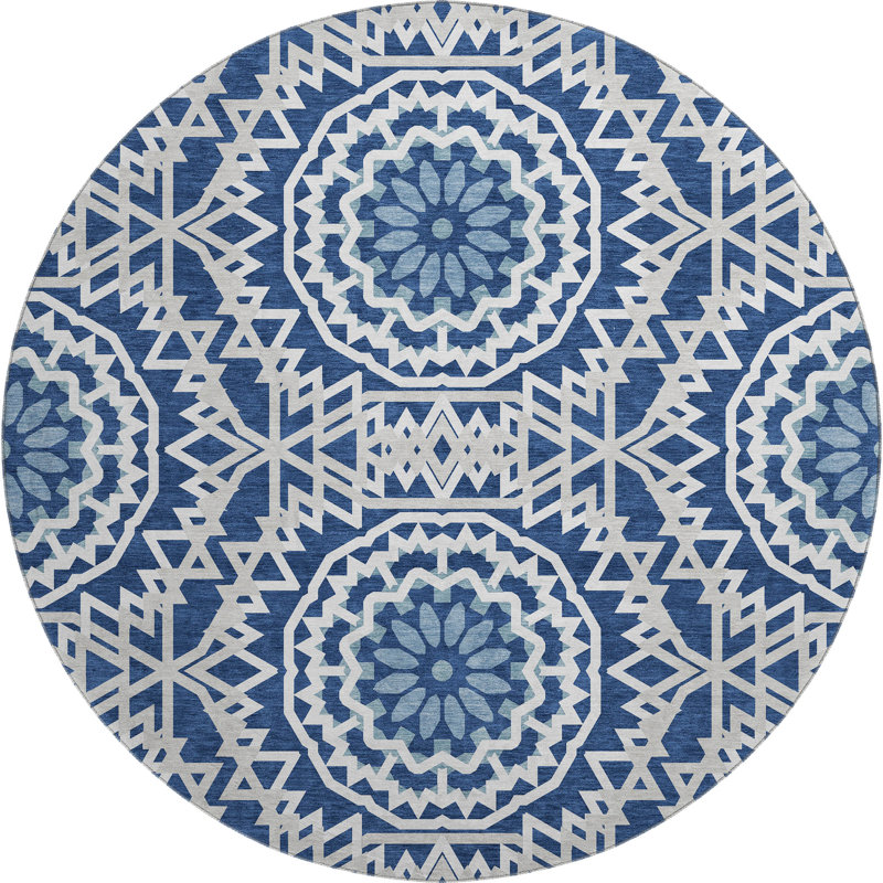 Premium Machine Washable Cerrito Navy Rug, Round 8'