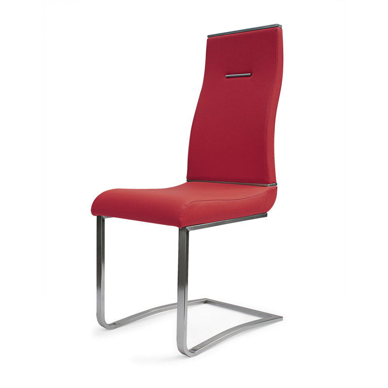 16.5'' H Faux Leather Upholstered Cantilever Chair, Chrome, Red