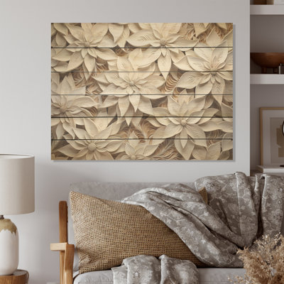 Beige Poinsettia Serenade - Poinsettias Wood Art On Natural Pine Wood