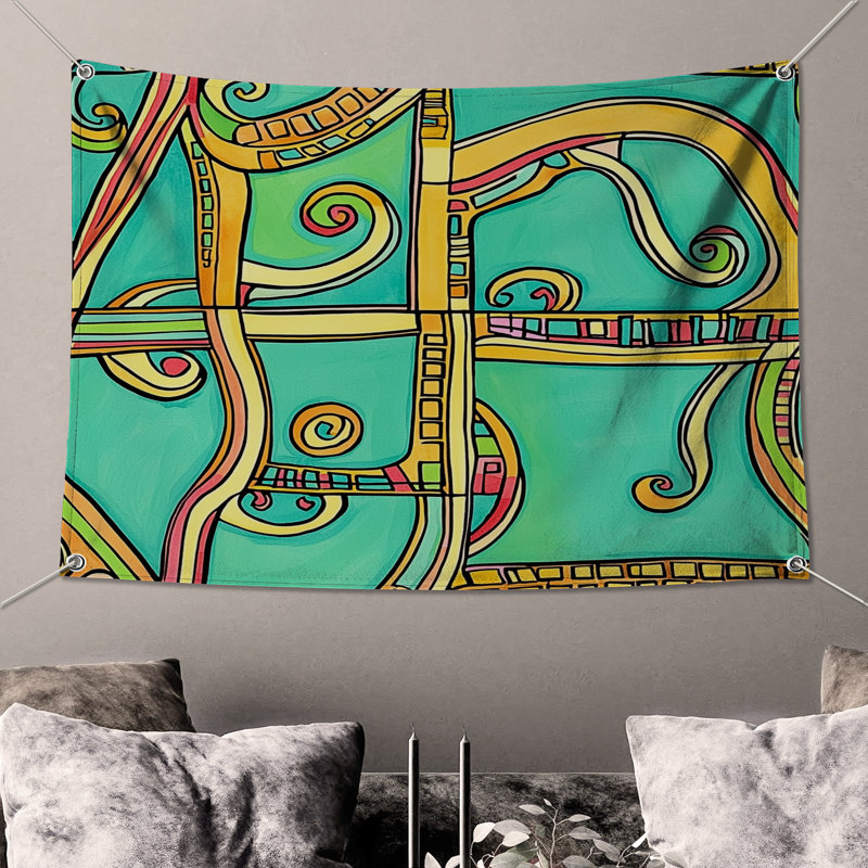 Tapisserie murale abstraite - art mural, H 68 po x l 80 po avec 4 œillets