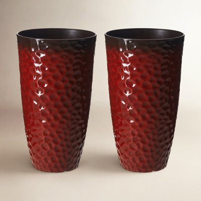 23.75"H Set Of 2 Oversized Eco-Friendly PP And Stone Honeycomb Textured Green Tall Plastic Planter