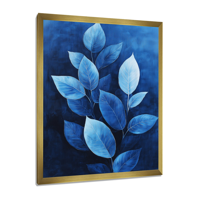 Bleu marine, feuilles, échos de la forêt, plancher III - art mural floral, H 20 po x l 12 po, Doré