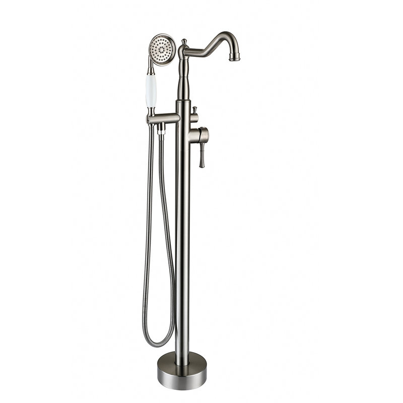 Brushed Nickel Bathroom Tub Faucet With Hand Shower - Solid Metal, 6.53 In. Width Stylish Freestanding Metal Material, 44.12 Depth