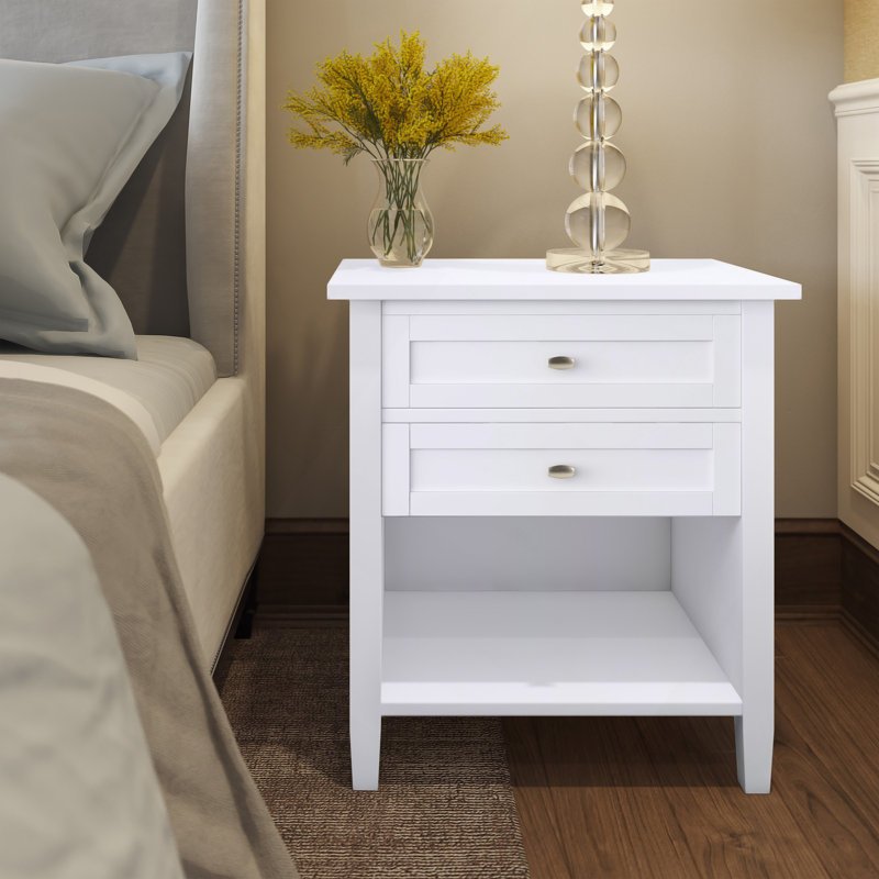 Table de chevet transitionnelle en bois Warm Shaker, Blanc