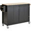 Chariot pour îlot de cuisine avec plateau en bois massif et roues verrouillables, largeur de 54,3 pouces, armoire à 4 portes et deux tiroirs, support à épices, porte-serviettes (noir)-1276669364
