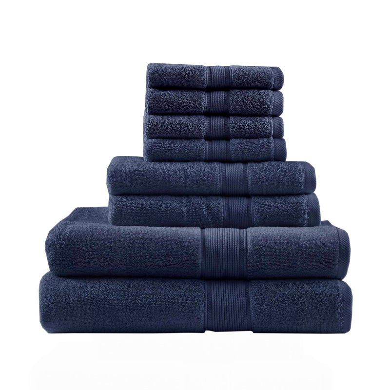 Ultra-Soft 100% Cotton Absorbent Towel Set 8-Piece, Dark Navy
