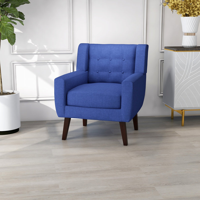 73.9 Cm Wide Tufted Armchair, Blue Linen Blend
