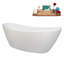 Baignoire autoportante en acrylique blanc brillant 75 ", plateau en bambou, drain-103682432