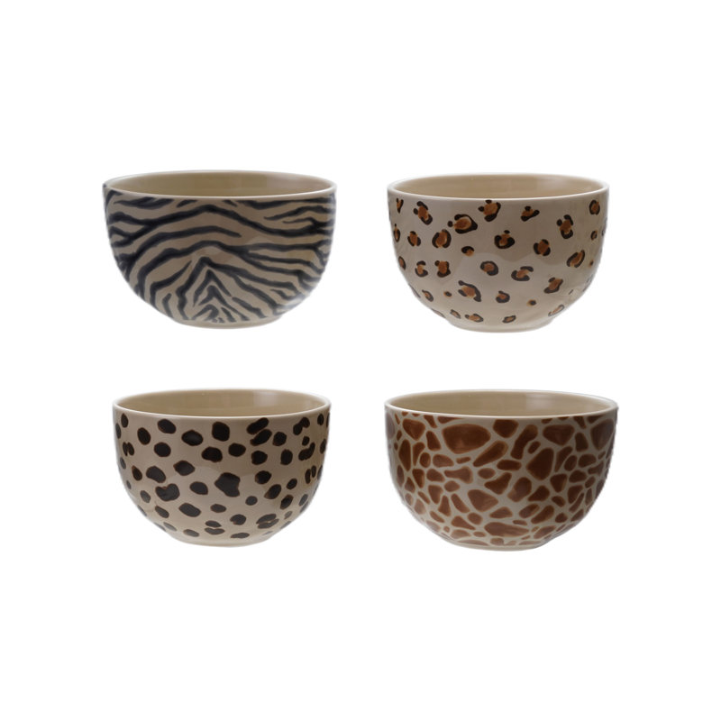 Stoneware Bowl With Animal Print Decal