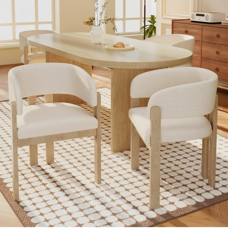 Boucle Upholstered Armchair in Beige, 4, Beige