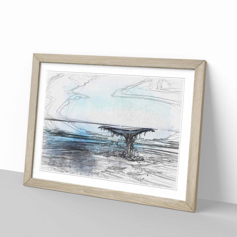 Whale Tail from the Ocean in Abstract - Picture Frame Graphic Art Print, 40cm H x 60cm W x 2cm D, Oak