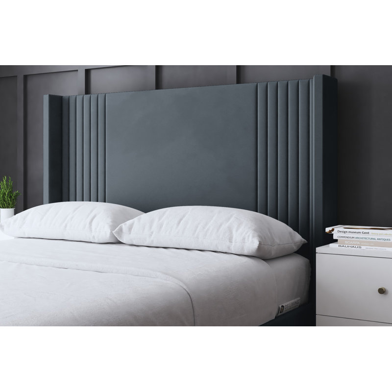 Elara Winged Panel Bed with Headboard, Double (4'6), Grey