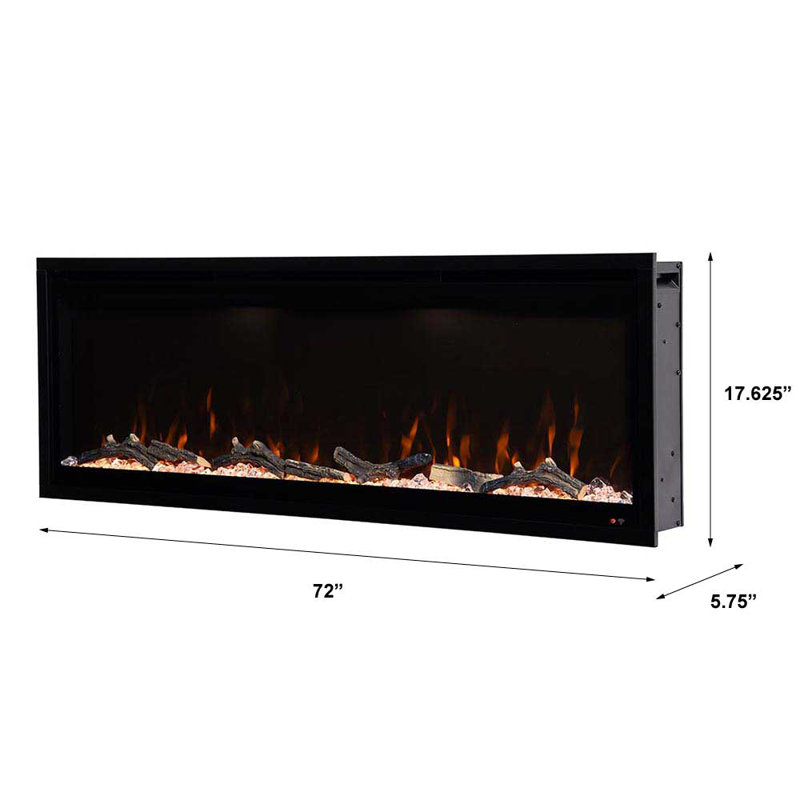 Modern Ember 72-Inch Black Smart Linear Electric Fireplace with LED Flames