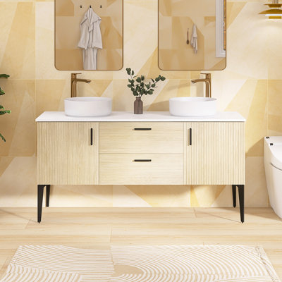 59.5'' Freestanding Double Sink Bathroom Vanity With Engineered Marble Top