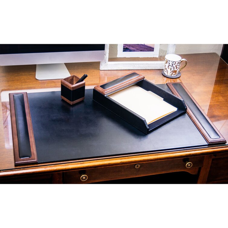 Leather Desk Set - Leather Organizer Desk Set - Walnut Wood Desk