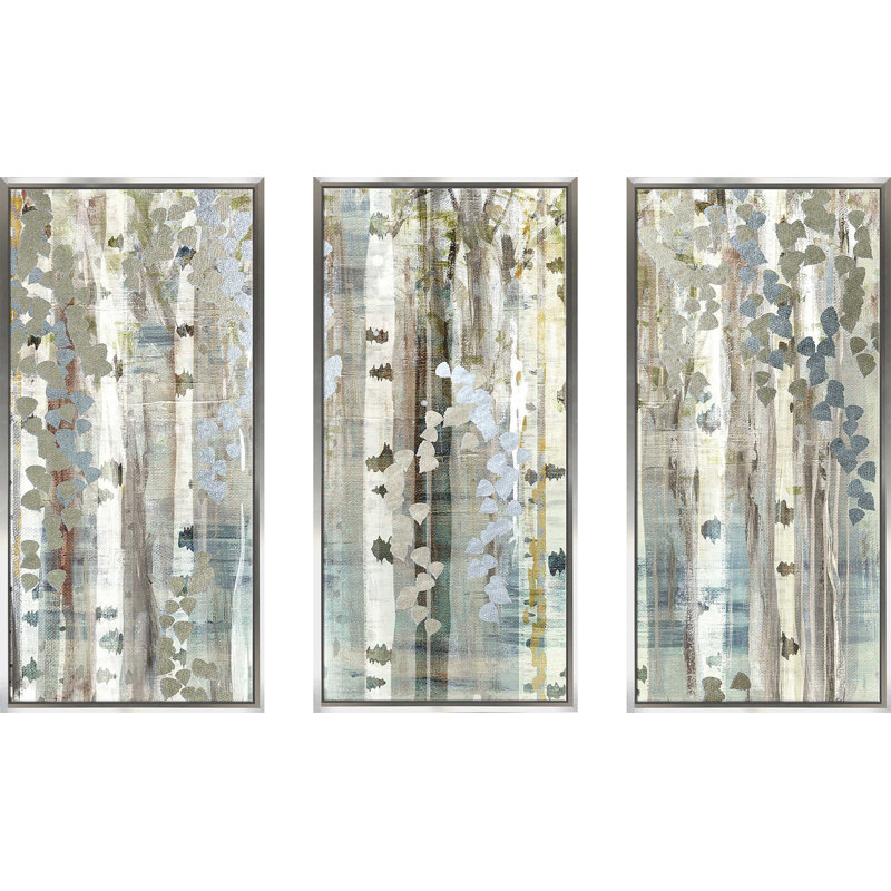 «Birch Wood Meadow» par Susan Jill, reproduction sur toile flottante 3 pièces, H 33,5 po x l 52,5 po x P 2 po