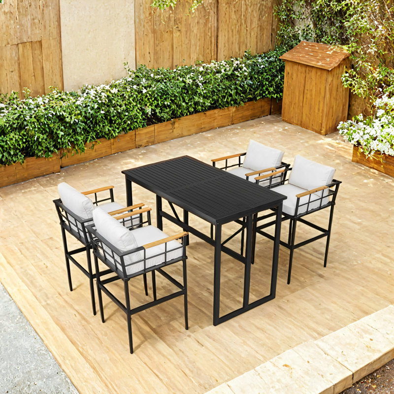 Ensemble de table et chaises d'extérieur en U en forme de fer gris, Bois beige