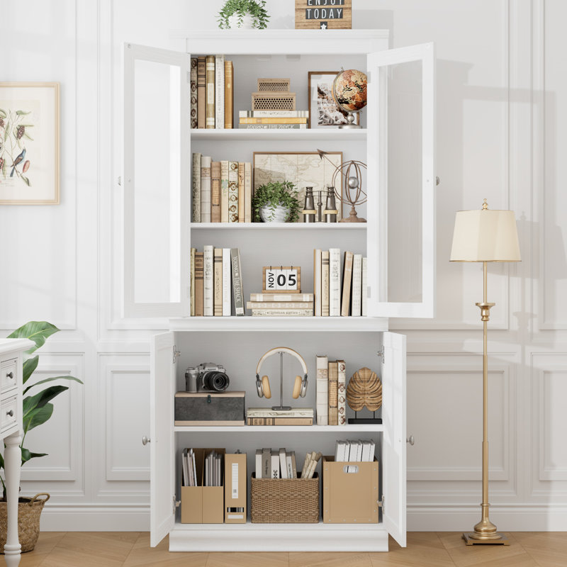 Bibliothèque 71,2 "H avec porte en verre, Blanc