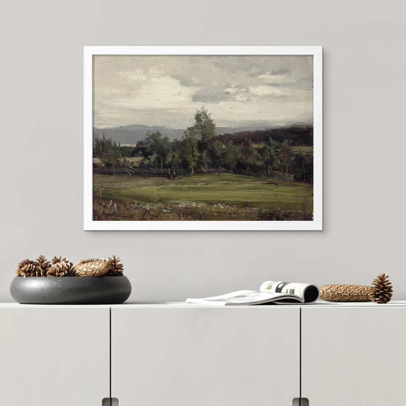 «Country Field Green Forest Cloudy Sky» sur papier, H 12 po x l 16 po, Blanc