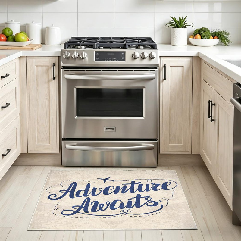 Tapis transparent transparent lavable à la machine avec lettres Modern Adventure, Rectangle 32 po x 47 po
