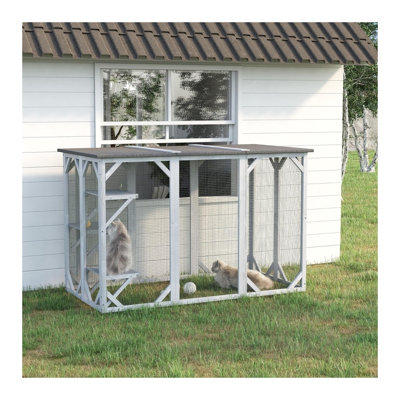 Large Wooden Outdoor Cat Enclosure Catio Cage with Multi-Level Design, Grey
