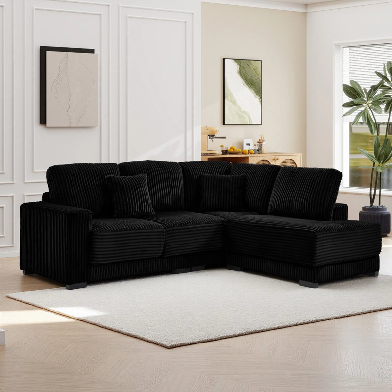 93" L Shaped Sofa Upholstered Soft Corduroy Sectional Couch With Reversible Chaise Lounge For Living Room, Apartment