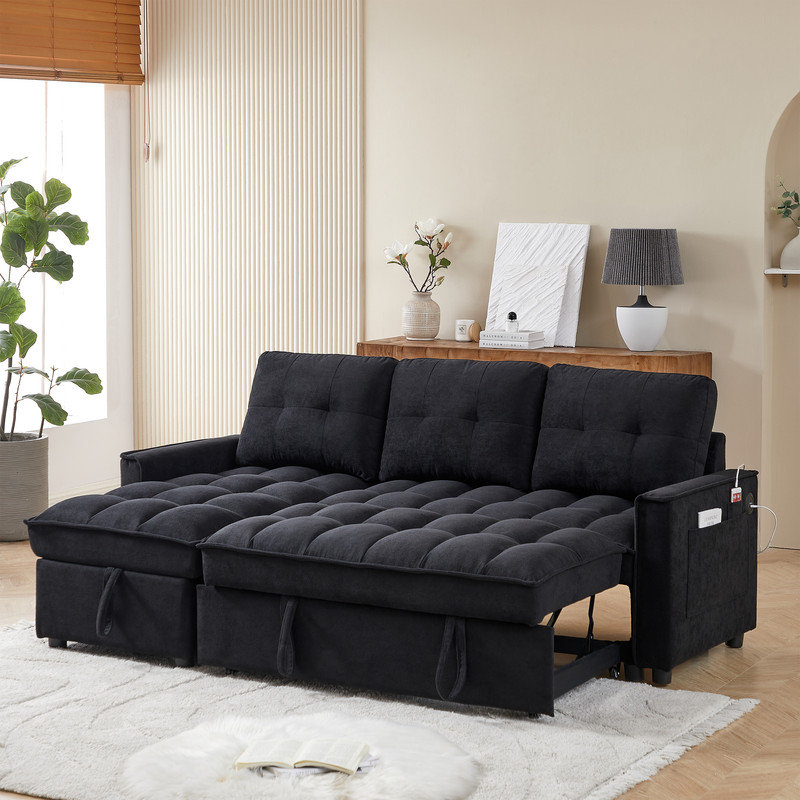Canapé modulaire réversible en L 71 po avec méridienne et rangement sous le siège, canapé modulaire avec ports USB