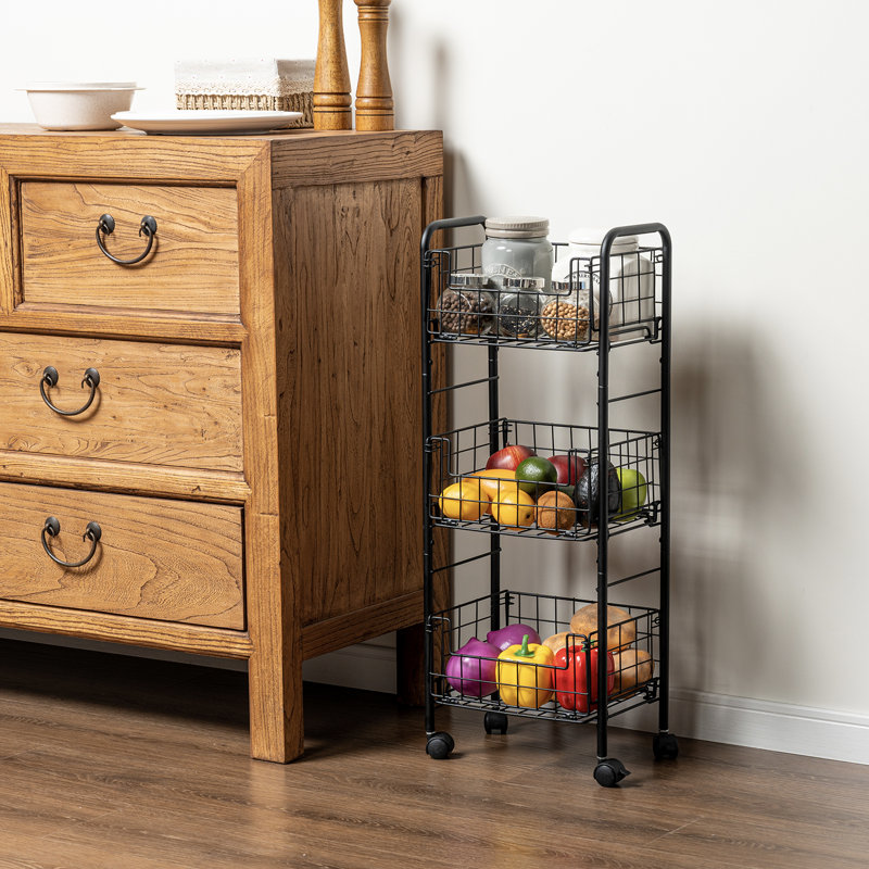 3 Tier Kitchen Bar Black Utility Rolling Cart Serving Cart
