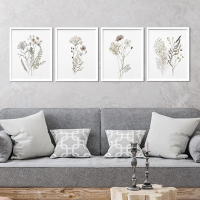Vibrant Wildflower " IDEA4WALL Framed Winter Autumn Brown Wildflowers Wall Art, Set Of 4 Nature Wilderness Wall Decor Prints, Botanical Floral Wall Decor For Living Room, Bedroom " 4 - Pieces