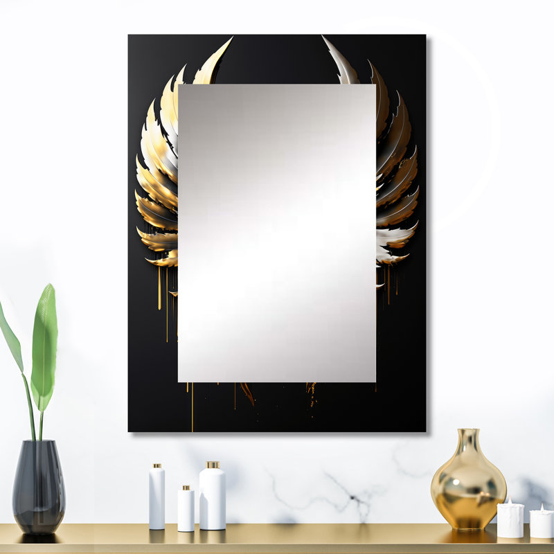 Black Silver And Gold Angel Wings II - Wings Angel Decorative Mirror, Modern Wall Mirror, Printed Metal Art, 32" x 24"
