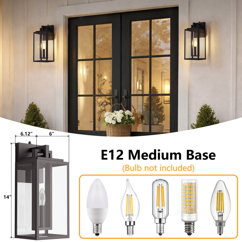 14'' H Oil Rubbed Bronze Outdoor Wall Light with Dusk to Dawn and Clear Tempered Glass, Oil Rubbed Bronze