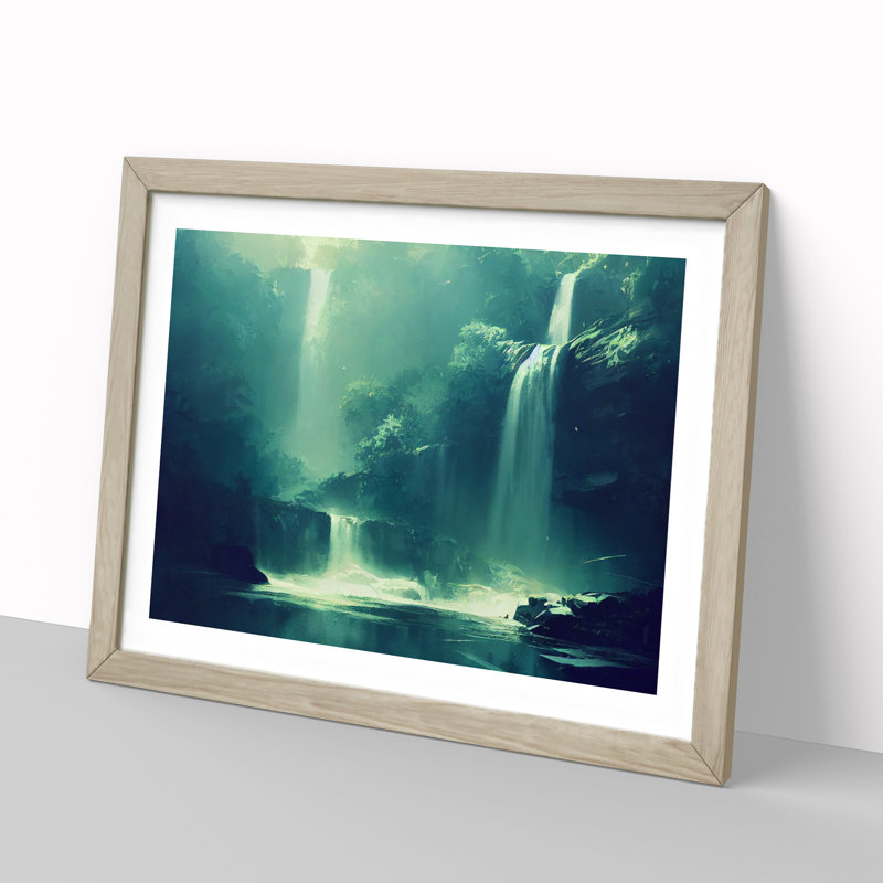 Entrancing Waterfall - Single Picture Frame Print, 46cm H x 64cm W x 2cm D, Oak
