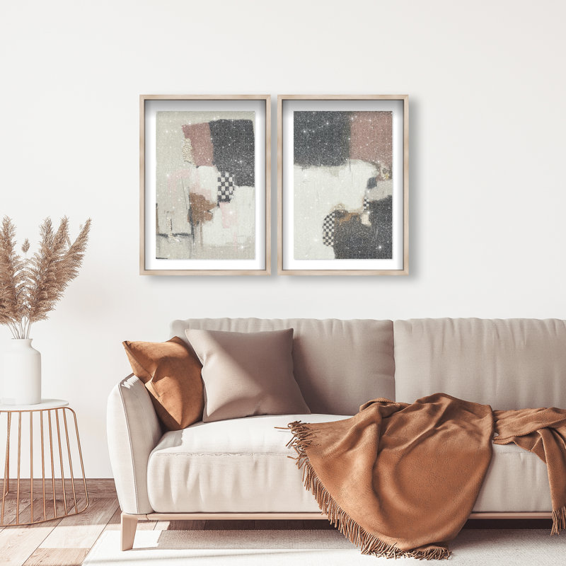 Longing Set Shadowbox Abstract Print by Oliver Gal, Black Frame, 10 x 15, 21"H x 31"W, Natural Oak Shadowbox