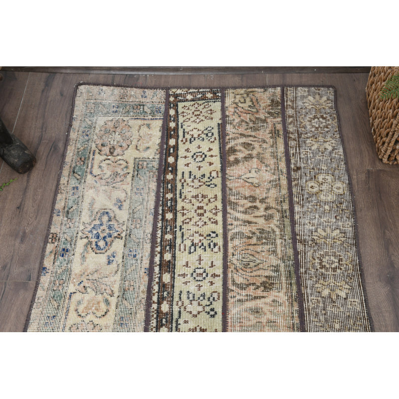31.9x100 Inch Wool Patchwork Runner, Beige Classic Rug