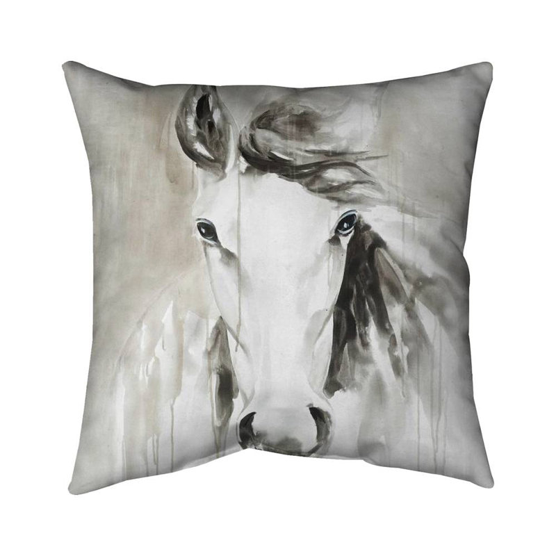 Beautiful abstract horse - outdoor throw pillow, Square 20", Polyester, White/Gray/Beige Horse