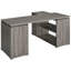Bureau de coin en L à 3 tiroirs gris vieilli, cinq tablettes pour ranger les appareils électroniques, idéal pour la maison ou le bureau. Ce bureau gris avec tiroirs et étagères crée un espace de travail fonctionnel.