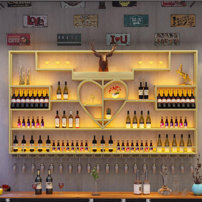 Metal Multi-tier Creative Wine Rack, Gold, 69.2" H x 78.7" W x 7.8" D