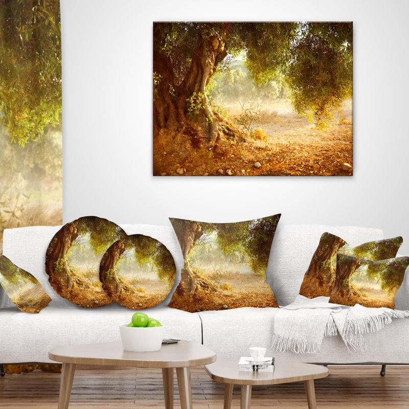 Magnifique coussin vieil olivier, 16 po x 16 po, Coussin décoratif