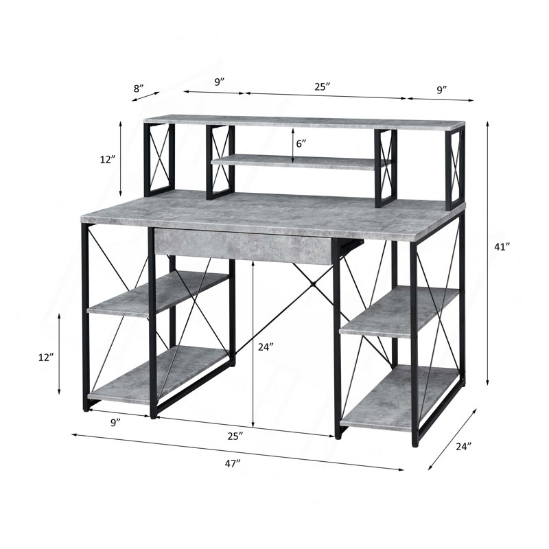 Bureau d'écriture polyvalent et moderne avec une construction robuste et beaucoup de rangement, Gris