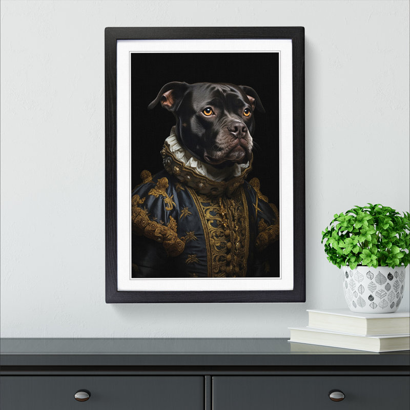 Staffordshire Bull Terrier Renaissance - Single Picture Frame Print on Wood, 64cm H x 46cm W x 2cm D, Black