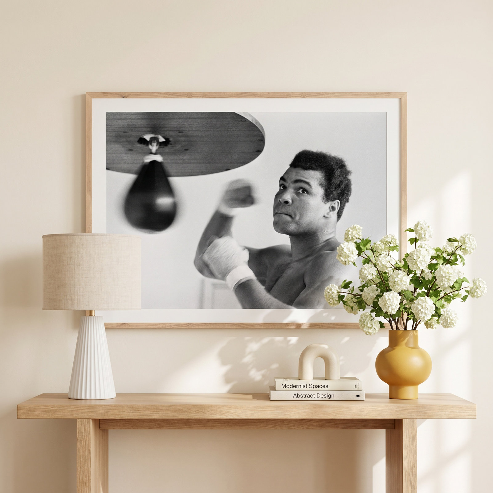Muhammad Ali Punching Bag by Getty Images, 36" H x 48" W, Rustic Walnut Framed